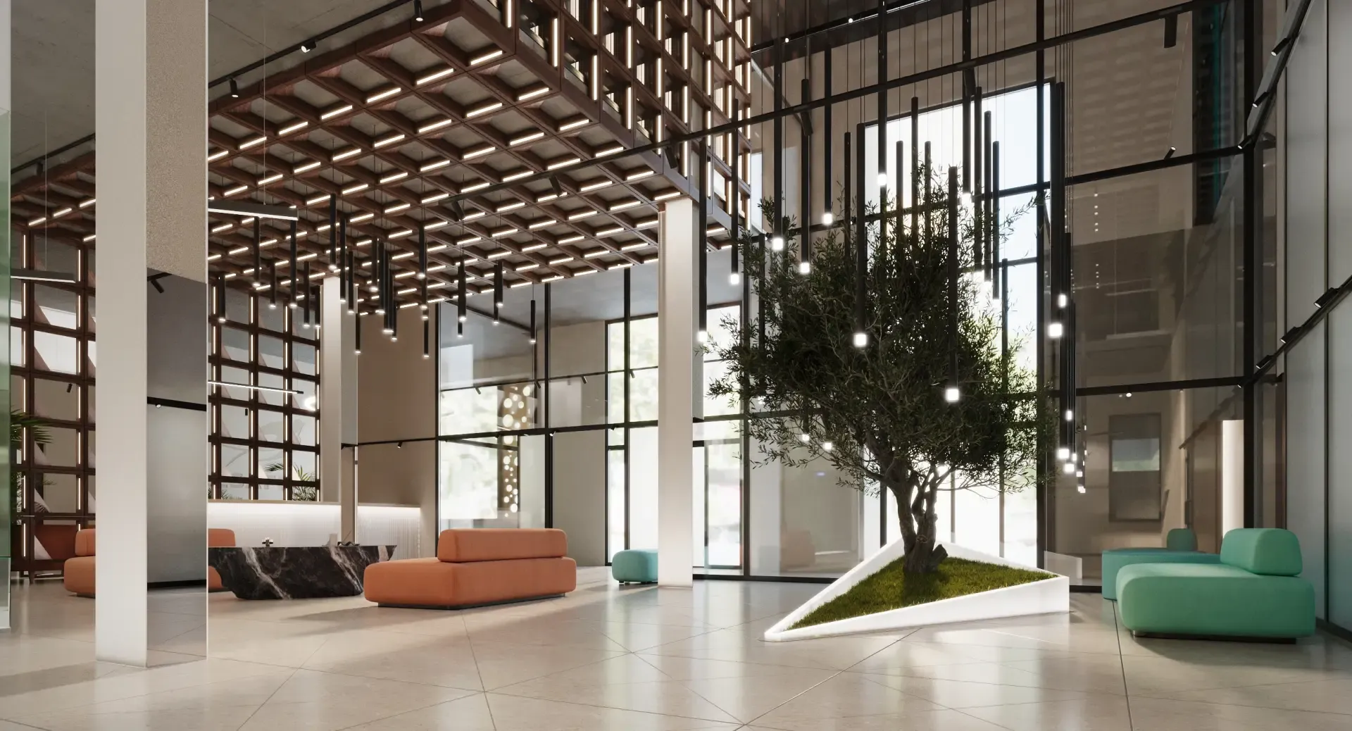 Реконструкция производственного здания в многофункциональный объект, интерьеры